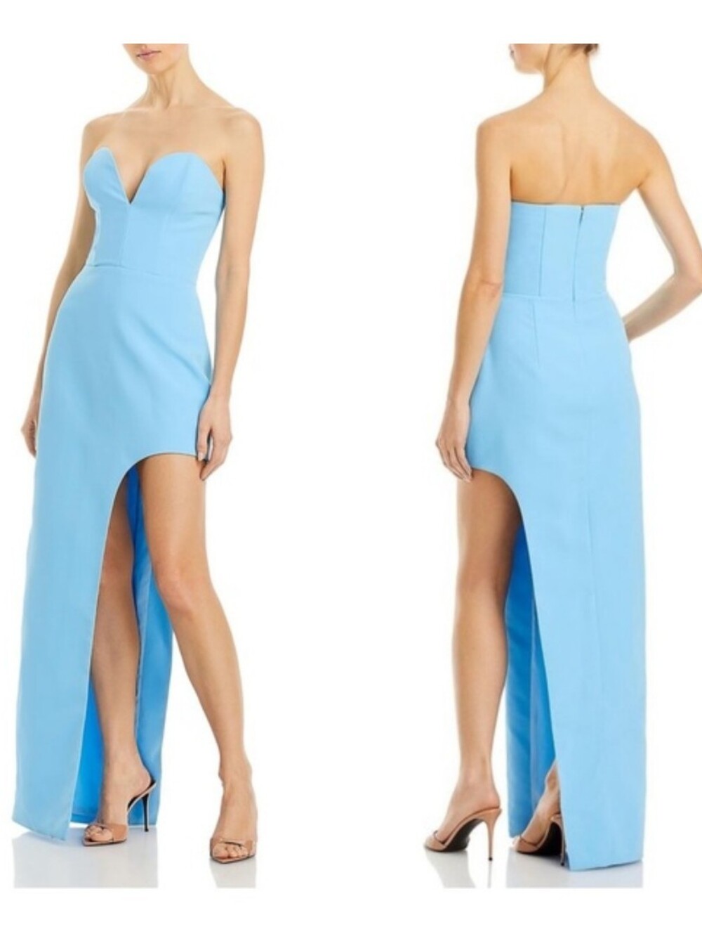 Amanda Uprichard Strapless Powder Blue High-Slit Gown